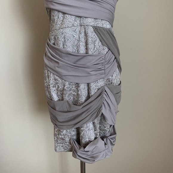 90s Y2K BEBE Strapless Lace Draping Bandage Mini Party Dress Carrie Bradshaw S - Picture 3 of 12